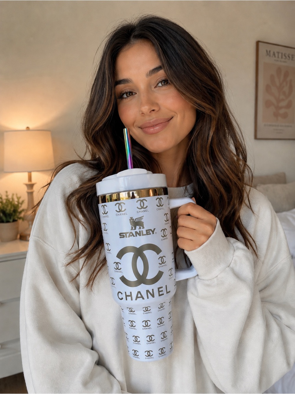 Stanley The Quencher 40oz Laser Engraved Tumbler Gold & White